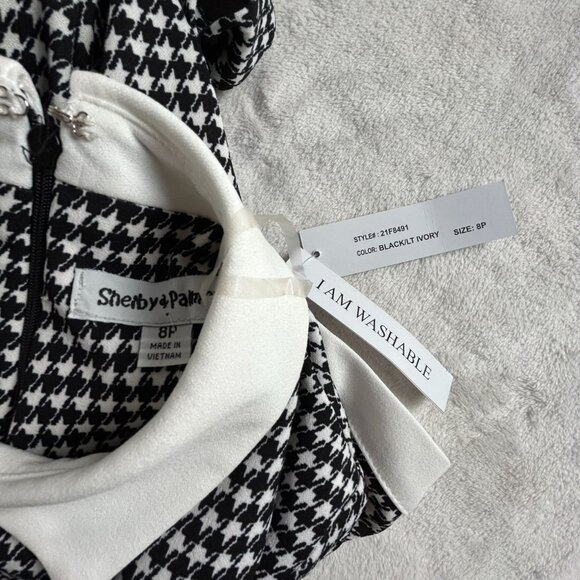 Shelby & Palmer Womens Black & Ivory Houndstooth Shift Dress Size 8P Stretch New - Picture 3 of 9